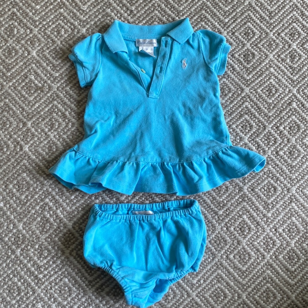 Ralph Lauren blue polo dress with ruffle and matching bloomers